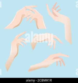 Satz weiblicher Hände in verschiedenen Winkeln. Stock Vektor