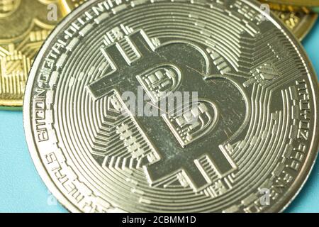 Silber Bitcoin Münze Makro Foto Stockfoto