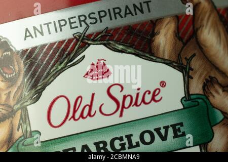 Moskau, Russland - 1. Juni 2020: Old Spice Marke Logo antitranspirant , illustrative Editorial. Stockfoto