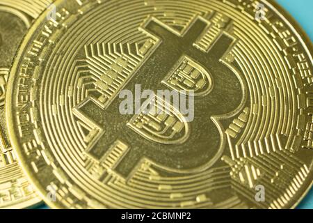 Bitcoin Goldmünze Logo Makro Nahaufnahme Stockfoto