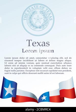 Texas Flagge. Vorlage für die Auszeichnung, ein offizielles Dokument mit der Flagge des Staates Texas Stock Vektor