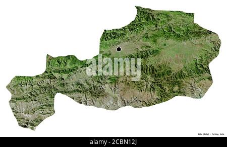 Form von Bolu, Provinz der Türkei, mit seiner Hauptstadt isoliert auf weißem Hintergrund. Satellitenbilder. 3D-Rendering Stockfoto