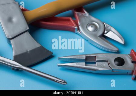 Spielzeug Industriewerkzeuge für Hausreparatur. Kinder und zukünftigen Beruf Stockfoto