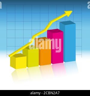 3D Darstellung eines wachsenden Geschäftsgraphen - Geschäftskonzept Stockfoto