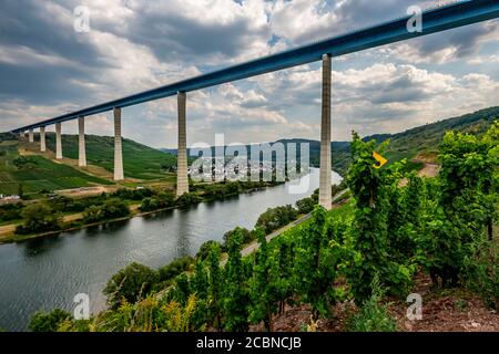 Die Hochmoselbrücke, Bundesstraße B50 mit der Hochmoselbrücke, 160 Meter hoch und 1.7 Kilometer lang, über das Moseltal, ne Stockfoto