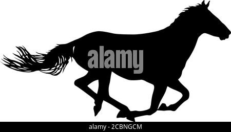 Silhouette von schwarzem Mustang Pferd auf weißem Hintergrund. Stock Vektor