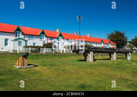 Der Mizzenmast der SS Großbritannien ist stolz auf Victory Green im Zentrum von Stanley, Falkland Islands (Islas Malvinas), Großbritannien, montiert Stockfoto