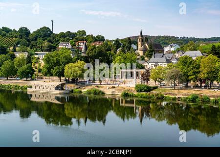 Der Ort Schengen, an der Mosel, im Großherzogtum Luxemburg, wo das Schengen-Abkommen von 1985 unterzeichnet wurde, Stockfoto