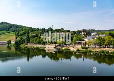 Der Ort Schengen, an der Mosel, im Großherzogtum Luxemburg, wo das Schengen-Abkommen von 1985 unterzeichnet wurde, Stockfoto