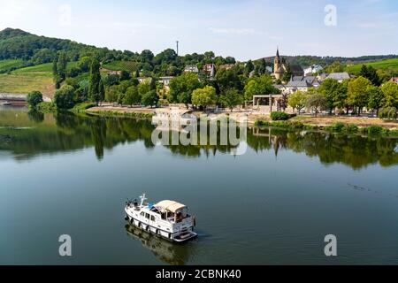 Der Ort Schengen, an der Mosel, im Großherzogtum Luxemburg, wo das Schengen-Abkommen von 1985 unterzeichnet wurde, Stockfoto