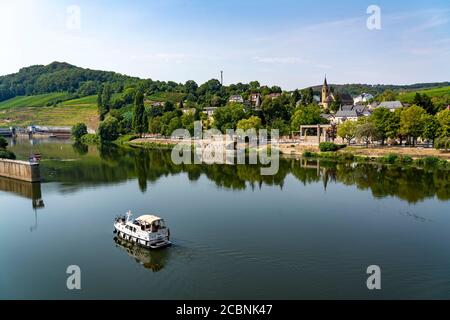 Der Ort Schengen, an der Mosel, im Großherzogtum Luxemburg, wo das Schengen-Abkommen von 1985 unterzeichnet wurde, Stockfoto