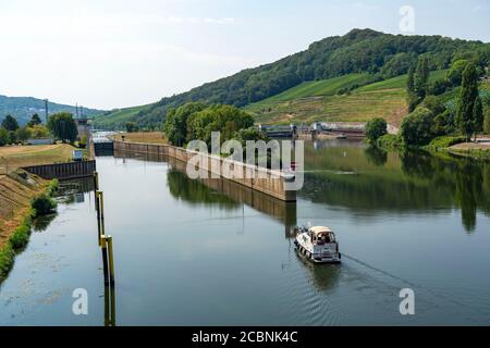 Der Ort Schengen, an der Mosel, im Großherzogtum Luxemburg, wo das Schengen-Abkommen von 1985 unterzeichnet wurde, Stockfoto