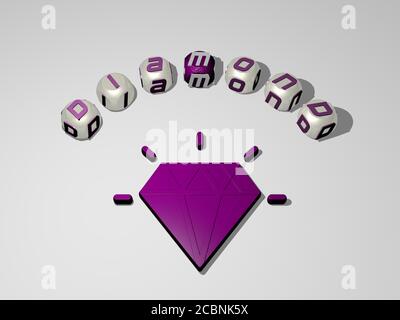 DIAMOND 3D Symbol umgeben von dem Text von kubischen Buchstaben, 3D-Illustration für Hintergrund und abstrakt Stockfoto