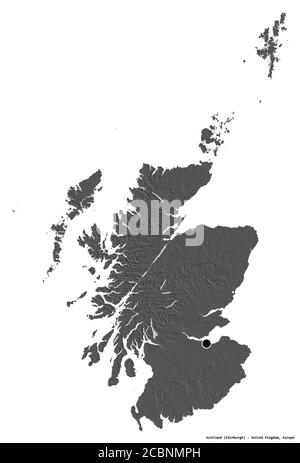 Form von Schottland, Region von Großbritannien, mit seiner Hauptstadt isoliert auf weißem Hintergrund. Höhenkarte mit zwei Ebenen. 3D-Rendering Stockfoto