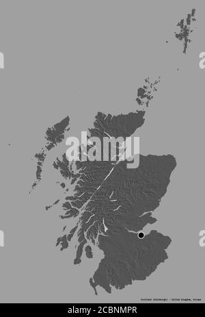 Form von Schottland, Region von Großbritannien, mit seiner Hauptstadt isoliert auf einem einfarbigen Hintergrund. Höhenkarte mit zwei Ebenen. 3D-Rendering Stockfoto