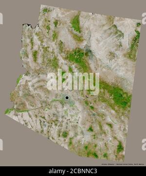 Form von Arizona, Staat des Festlandes USA, mit seiner Hauptstadt isoliert auf einem einfarbigen Hintergrund. Satellitenbilder. 3D-Rendering Stockfoto