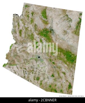 Form von Arizona, Staat des Festlandes USA, mit seiner Hauptstadt isoliert auf weißem Hintergrund. Satellitenbilder. 3D-Rendering Stockfoto