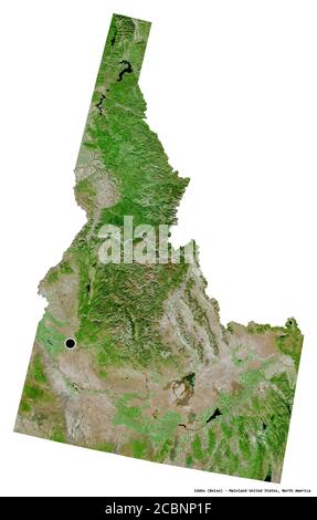 Form von Idaho, Staat des Festlandes der Vereinigten Staaten, mit seiner Hauptstadt isoliert auf weißem Hintergrund. Satellitenbilder. 3D-Rendering Stockfoto