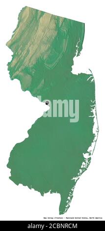 Form von New Jersey, Bundesstaat Festland USA, mit seiner Hauptstadt isoliert auf weißem Hintergrund. Topografische Reliefkarte. 3D-Rendering Stockfoto