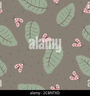 Käfer und Blätter nahtlose Vektor-Muster Stock Vektor