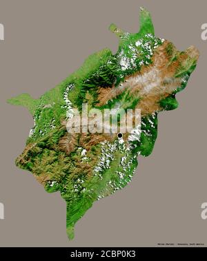 Form von Mérida, Staat Venezuela, mit seiner Hauptstadt isoliert auf einem einfarbigen Hintergrund. Satellitenbilder. 3D-Rendering Stockfoto