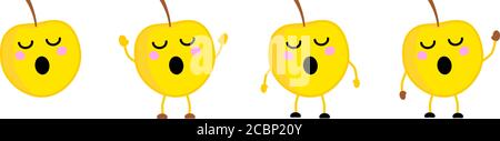 Cute kawaii Stil Apfelfrucht-Symbol, Augen geschlossen, Mund offen Version mit Händen angehoben, nach unten und winken. Stock Vektor