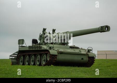 CONCORDIA KANSAS - 15. JULI 2020: Ein pensionierter Tank auf dem Blosser Municipal Airport-CNK aus für die Anzeige Stockfoto