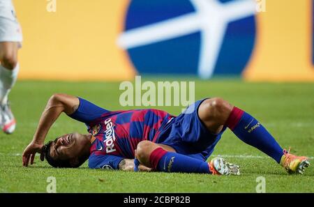 Lissabon, Lissabon, Portugal, 14. August 2020. Luis Suarez (Barca) im Viertelfinale der UEFA Champions League Finalturnier FC BAYERN MÜNCHEN - FC BARCELONA in der Saison 2019/2020, FCB, München, Barca © Peter Schatz / Alamy Live News / Pool - die UEFA-VORSCHRIFTEN VERBIETEN DIE VERWENDUNG VON FOTOS als BILDSEQUENZEN und/oder QUASI-VIDEO - Nationale und internationale Nachrichtenagenturen AUSSCHLIESSLICH zur redaktionellen Verwendung Stockfoto