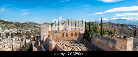 Festung Alcazaba, mit Blick auf Albayzin, Alhambra, Granada, Andalusien, Spanien Stockfoto