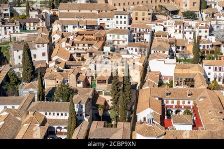Blick von der Alhambra nach Albayzin, Granada, UNESCO Weltkulturerbe, Andalusien, Spanien Stockfoto