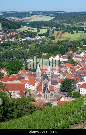 Blick vom Schloss Neuchatel auf die Weinberge und die Stadtkirche St. Marien, Freyburg (Unstrut), Burgenland, Sachsen-Anhalt, Deutschland Stockfoto