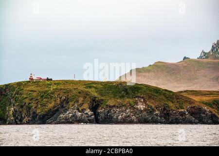 Leuchtturm Kap Horn am Cabo de Hornos in der chilenischen Marinestation, auf der Insel Hornos, Kap Horn, Chile Stockfoto