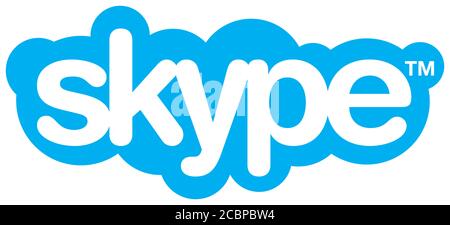 Logo Skype, Instant Messaging-Service, Software für Messaging, Chat, sprach-und Videokonferenzen, Hintergrund weiß Stockfoto