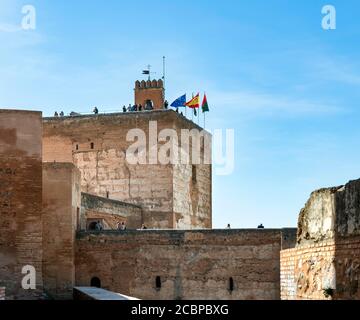 Torre de la Vela, Alcazaba, Alhambra, Granada, Andalusien, Spanien Stockfoto