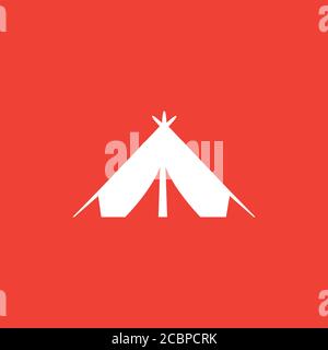 Zelt-Symbol Auf Rotem Hintergrund. Rote Flache Vektorgrafik. Stockfoto
