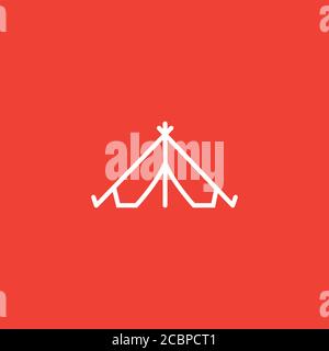 Zelten Linie Symbol Auf Rotem Hintergrund. Rote Flache Vektorgrafik. Stockfoto