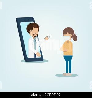 Online-Arzt-Service mit Arzt auf Handy flaches Design vektorgrafik Stock Vektor
