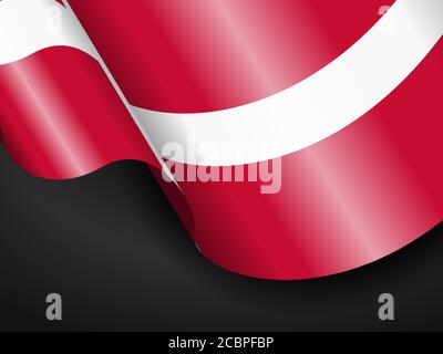 Winkende Dänemark Flagge auf schwarzem Hintergrund. Vektorgrafik. Stockfoto