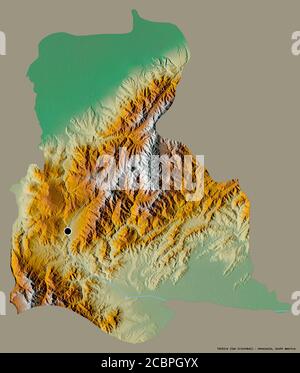 Form von Táchira, Staat Venezuela, mit seiner Hauptstadt isoliert auf einem einfarbigen Hintergrund. Topografische Reliefkarte. 3D-Rendering Stockfoto