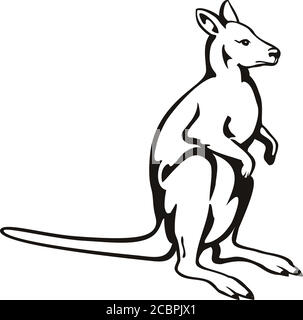 Retro-Holzschnitt-Illustration eines Känguru oder Wallaby, einer kleinen oder mittelgroßen Makropode aus Australien und Neuguinea, von der Seite an gesehen Stock Vektor