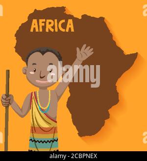 Einheimische afrikanische Stämme mit Karte auf der Hintergrundgrafik Stock Vektor