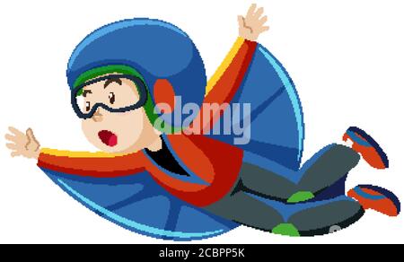 Junge tragen fliegende Kostüm mit fliegenden Position Cartoon-Charakter isoliert Auf weißem Hintergrund Stock Vektor