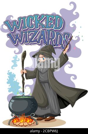 Wicked Wizards Logo auf weißem Hintergrund Illustration Stock Vektor