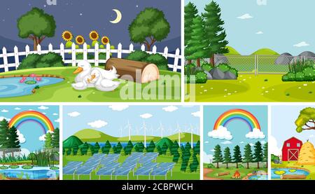 Sechs Naturszenen mit verschiedenen Orten Illustration Stock Vektor