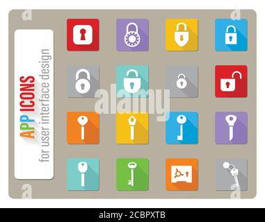 Schloss und Schlüssel Icon Set Stock Vektor