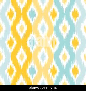 Nahtloses geometrisches Muster, basierend auf ikat-Stoffstil. Vektorgrafik. Teppich Teppich Textur Vektor Imitation. Gelb und türkis Mint Ogee patte Stock Vektor