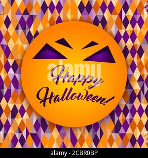 Happy Halloween Grußkarte, abstrakte geometrische Muster, Diamant-Formen. Traditionelle Farben für Halloween Hintergrund, gelb, orange, lila. „Hallow“ Stock Vektor