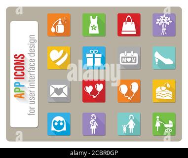 Mohter Tag Icon Set Stock Vektor