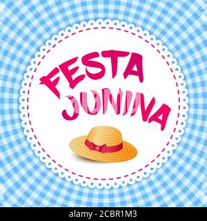 Festa Junina Illustration - traditionelle Brasilien juni Festival Party - Mittsommerurlaub. Vektorgrafik - runder Rahmen mit Schriftzug Festa Junina Stock Vektor