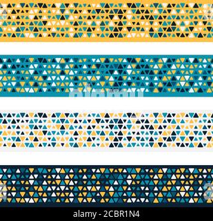 Vier abstrakt gemusterte Banner mit gemischten kleinen Flecken. Hintergrund für farbenfrohe Vektorgrafiken. Stock Vektor